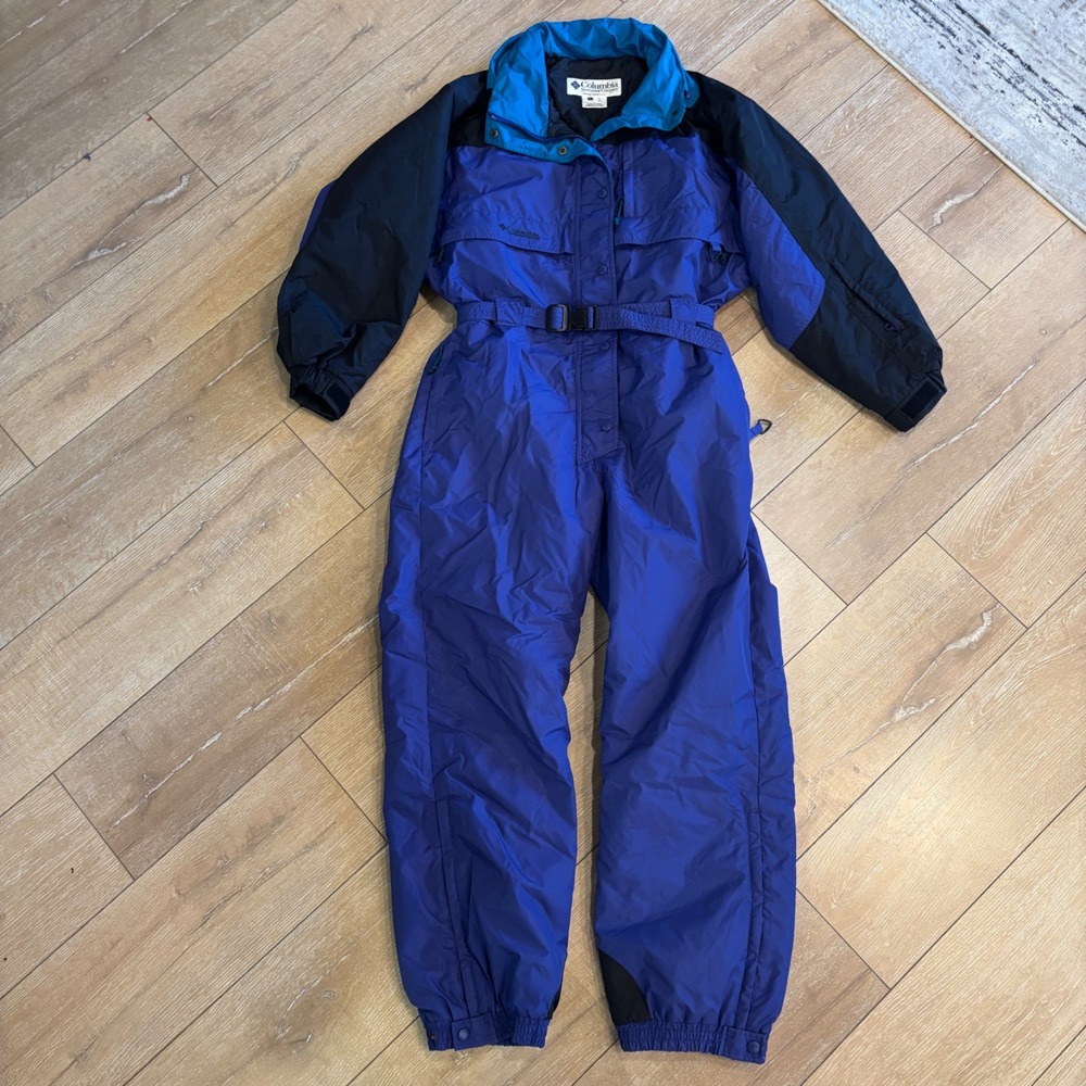 Columbia Vintage Ski Suit Womens Large Purple Blue Colorblock One Piece Snowsuit